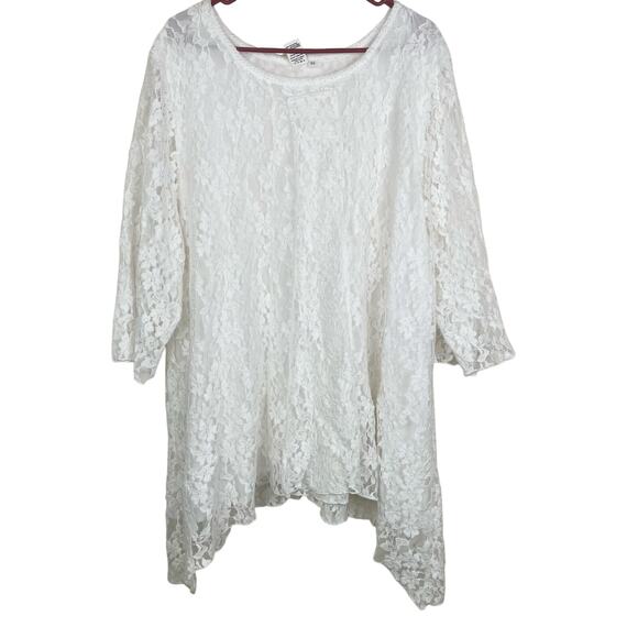 Womens Top Sz 3XL Asymmetric Fairy Lace Cottage Whimsigoth Coquette Semi Sheer - Picture 2 of 9